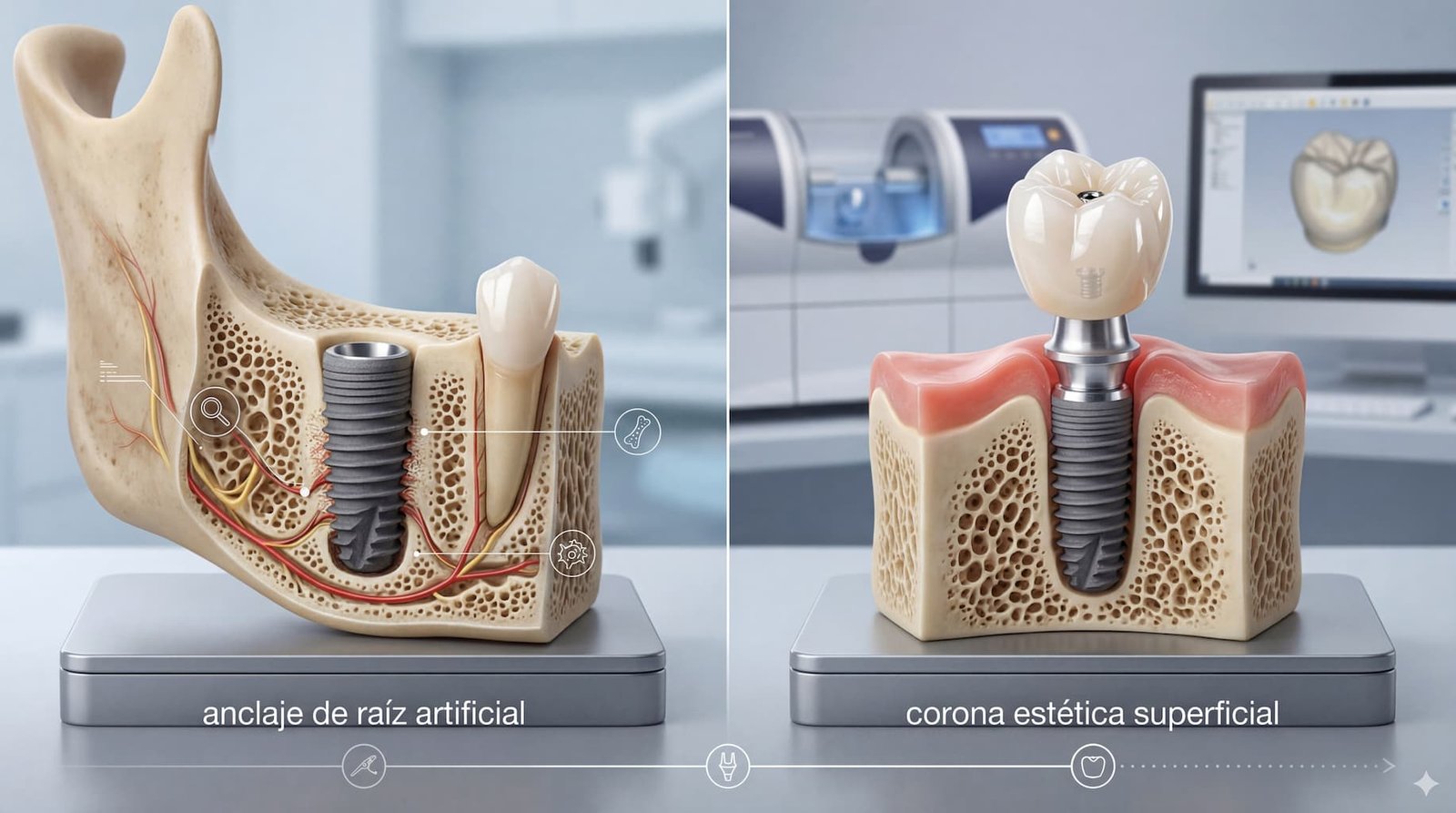 Estructura de cómo funcionan los implantes dentales